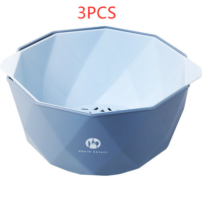 Double-Layer Vegetable Sink Plastic Drain Basket Kitchen DealSniper.net Blue L 3pcs