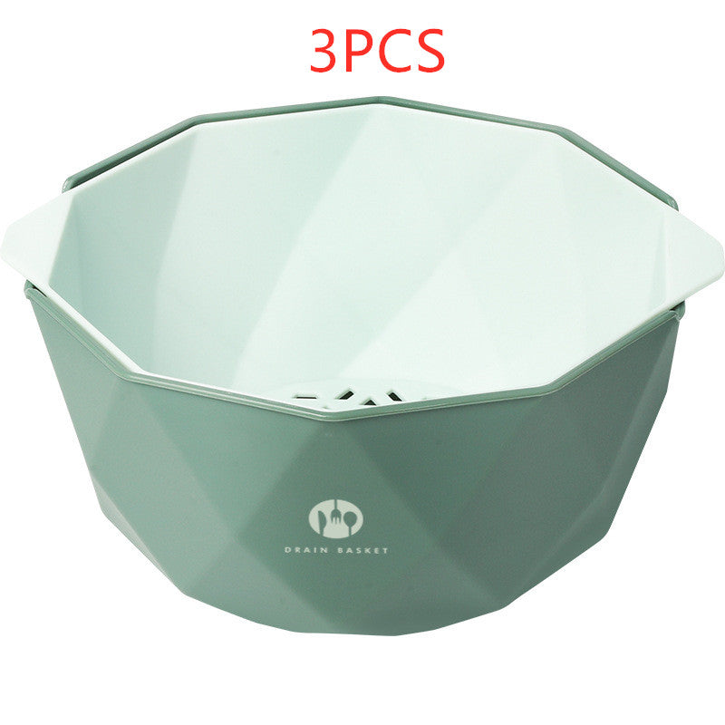Double-Layer Vegetable Sink Plastic Drain Basket Kitchen DealSniper.net Green L 3pcs