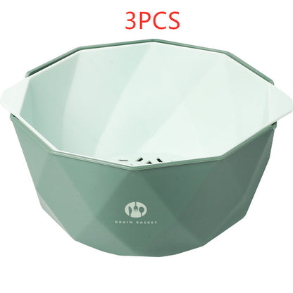 Double-Layer Vegetable Sink Plastic Drain Basket Kitchen DealSniper.net Green L 3pcs