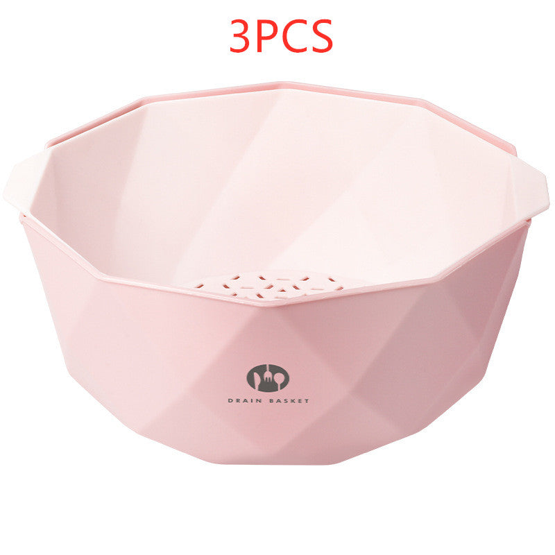 Double-Layer Vegetable Sink Plastic Drain Basket Kitchen DealSniper.net Pink L 3pcs