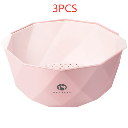 Double-Layer Vegetable Sink Plastic Drain Basket Kitchen DealSniper.net Pink L 3pcs