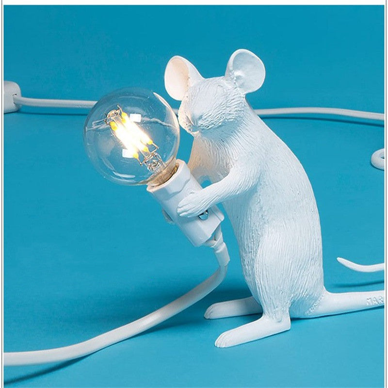 Nordic Creative Mini Animal Mouse Resin Table Lamp Home Decor dealsniper-net White Sitting posture AU