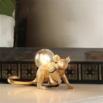 Nordic Creative Mini Animal Mouse Resin Table Lamp Home Decor DealSniper.net Golden Prone position AU