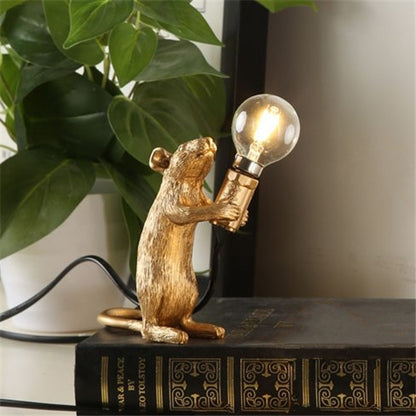 Nordic Creative Mini Animal Mouse Resin Table Lamp Home Decor DealSniper.net Golden Standing posture US