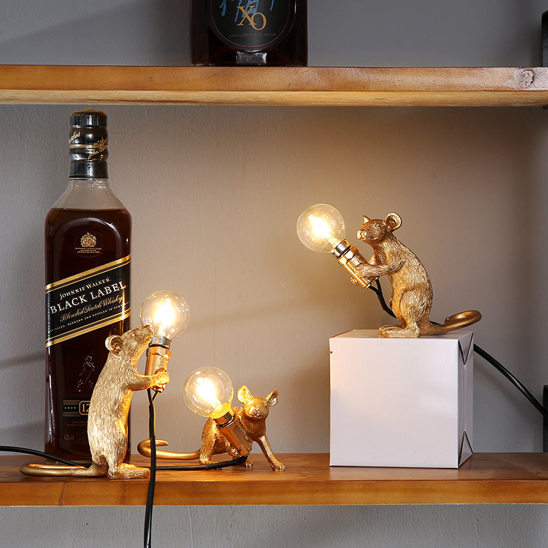 Nordic Creative Mini Animal Mouse Resin Table Lamp Home Decor dealsniper-net Golden combination 3pcs AU