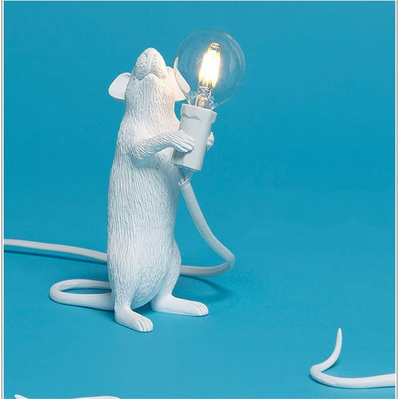 Nordic Creative Mini Animal Mouse Resin Table Lamp Home Decor dealsniper-net White Standing posture AU