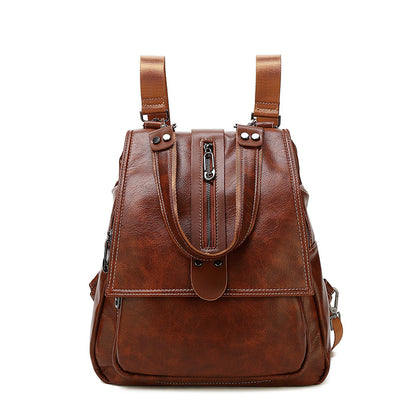 Multifunctional Backpack Textured Leather Cowhide Handbag New Fashion Cover Bag Women Women dealsniper-net Brown