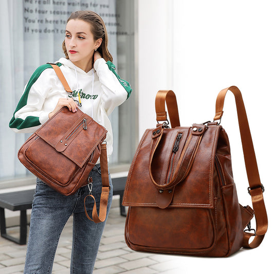 Multifunctional Backpack Textured Leather Cowhide Handbag New Fashion Cover Bag Women Women dealsniper-net