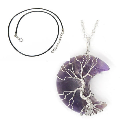 Natural Crystal Moon Pendant Jewelry dealsniper-net Purple necklace