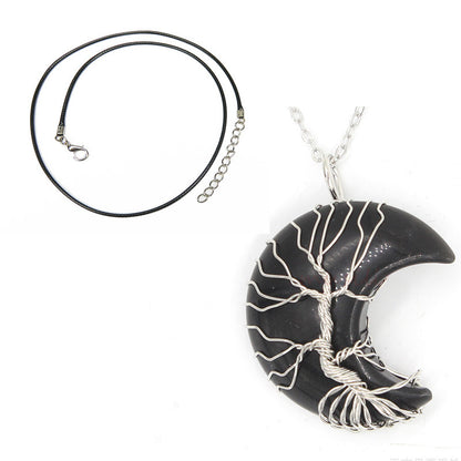 Natural Crystal Moon Pendant Jewelry dealsniper-net Black necklace