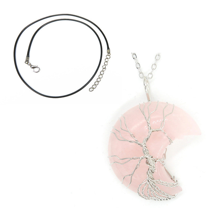 Natural Crystal Moon Pendant Jewelry dealsniper-net Pink necklace