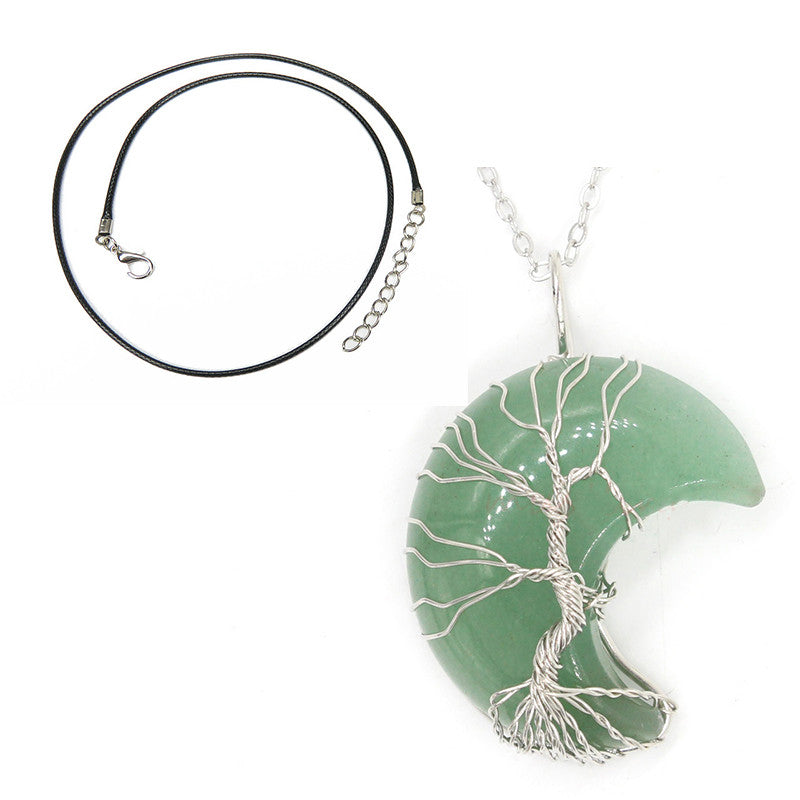 Natural Crystal Moon Pendant Jewelry dealsniper-net Green necklace