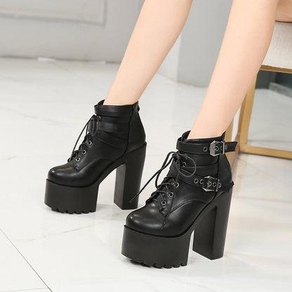 European And American Style Fashion Ankle Boots Thick With Short Boots 14 Cm Super High Heel Womens Women dealsniper-net