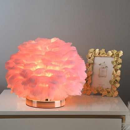 Feather Table Lamp Bedroom Bedside Light