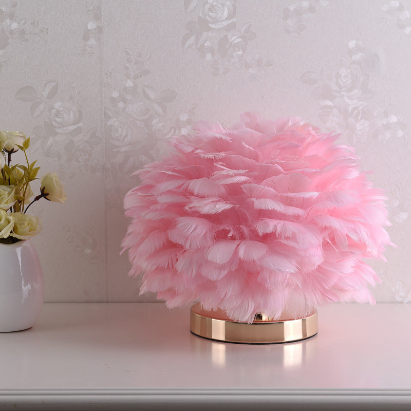 Feather Table Lamp Bedroom Bedside Light