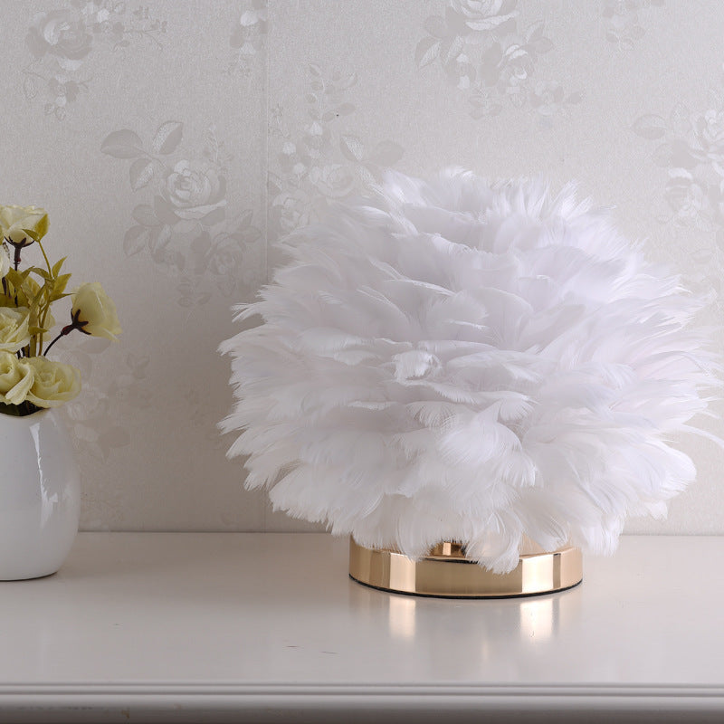 Feather Table Lamp Bedroom Bedside Light