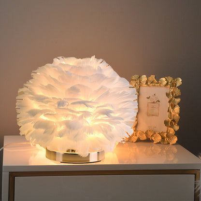 Feather Table Lamp Bedroom Bedside Light