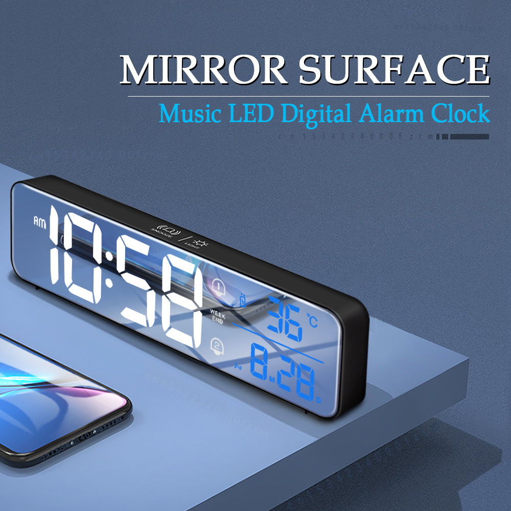 Music LED Digital Alarm Clock Temperature Date Display Desktop Home Decor Gym From House