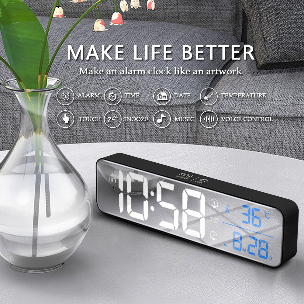Music LED Digital Alarm Clock Temperature Date Display Desktop Home Decor Gym From House