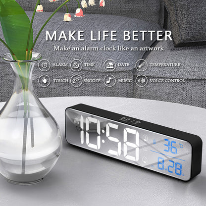 Music LED Digital Alarm Clock Temperature Date Display Desktop Home Decor Gym From House