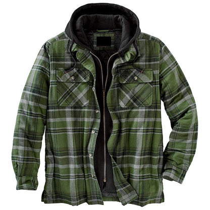 Thickened Cotton Padded Plaid Long Sleeve Loose Hooded Jacket Men dealsniper-net Dark green 3XL