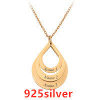Customized 3 Water Droplet Engraving Name Stainless Steel Jewelry Pendant Necklaces Jewelry DealSniper.net Gold 925silver