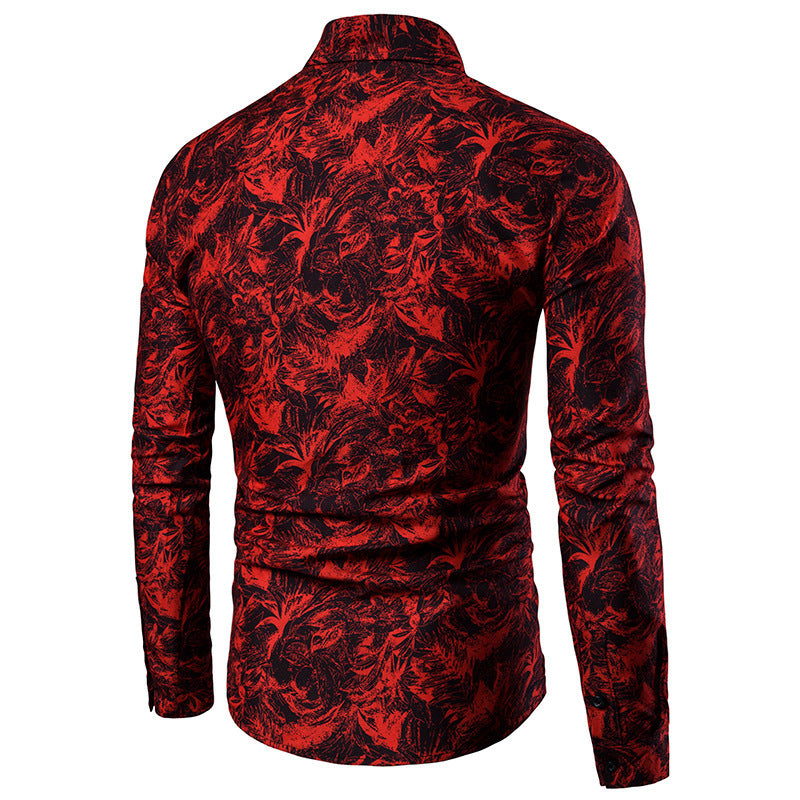 Autumn and Winter Mens Shirt Printed Casual Long Sleeved Shirt Slim Fit Male Social Dress Shirt For Men Men DealSniper.net