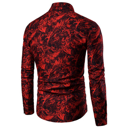 Autumn and Winter Mens Shirt Printed Casual Long Sleeved Shirt Slim Fit Male Social Dress Shirt For Men Men DealSniper.net