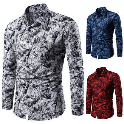 Autumn and Winter Mens Shirt Printed Casual Long Sleeved Shirt Slim Fit Male Social Dress Shirt For Men Men DealSniper.net