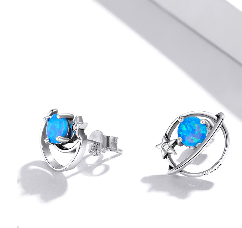 Sterling Silver Earrings For Women With Simple Hollow Blue Opo Earrings Jewelry dealsniper-net