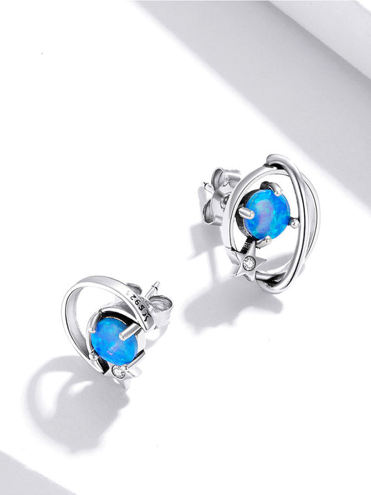 Sterling Silver Earrings For Women With Simple Hollow Blue Opo Earrings Jewelry dealsniper-net