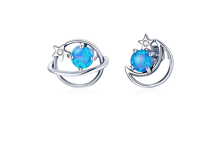 Sterling Silver Earrings For Women With Simple Hollow Blue Opo Earrings Jewelry dealsniper-net Blue