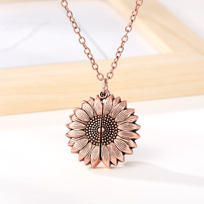 New European And American Sunflower Necklace Pendant Jewelry Gym From House Rose Gold No box