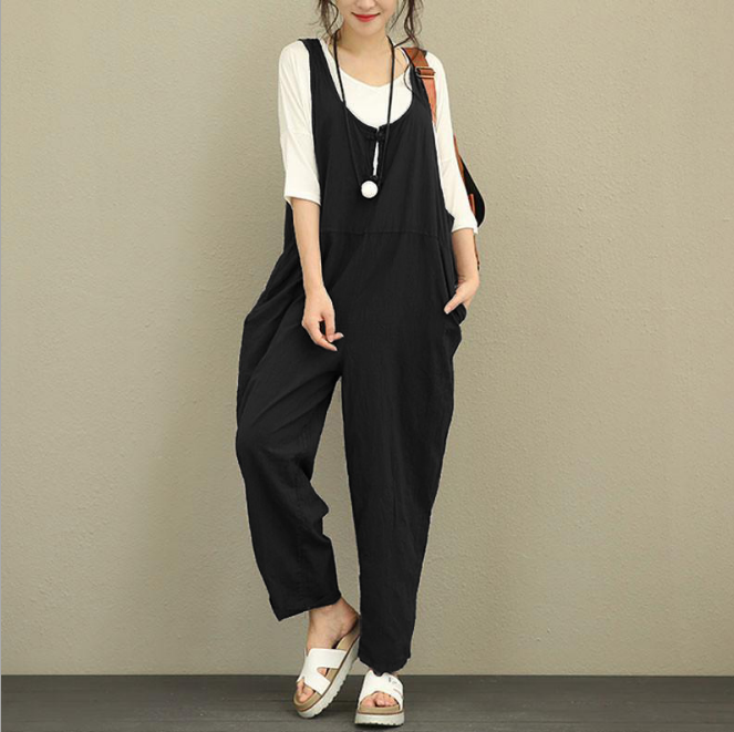 Bib Plus Fat Plus Size Women's Loose Casual Pants Bib Trousers Women dealsniper-net black L