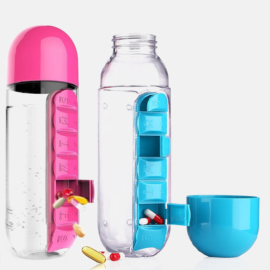 Water Bottle With Pillbox Plastic Drink Bottle With Medicine Pills Box Travel 7 Days Drug Organizer Drinking Container Outdoor dealsniper-net