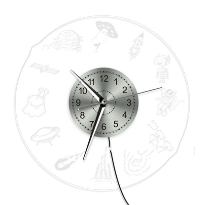 Alien Civilization Aircraft Transparent Acrylic Wall Clock Home Decor dealsniper-net As shown