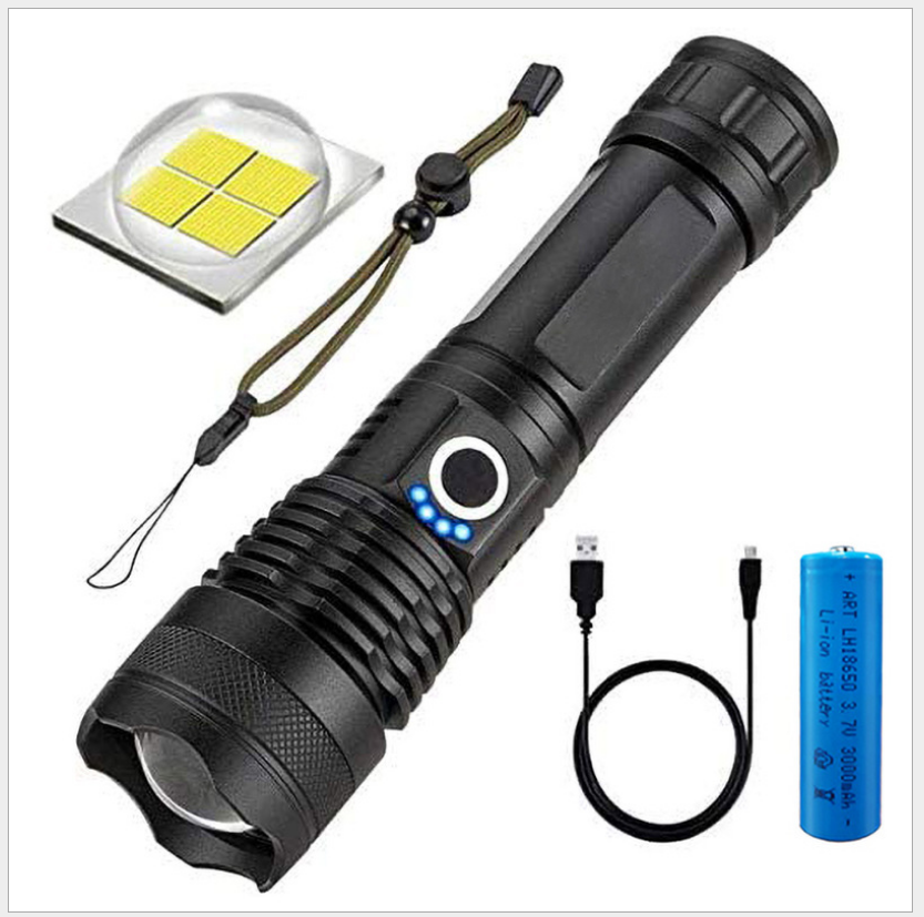 Strong Light Flashlight, Rechargeable, Zoom Power Display, Outdoor Super Bright And Portable Outdoor dealsniper-net P50 wick