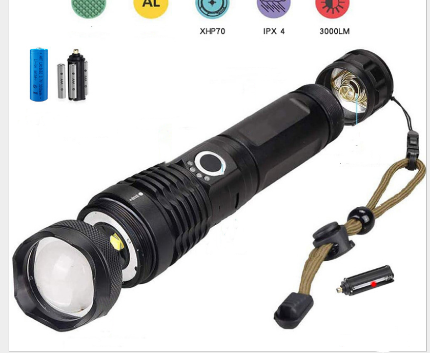 Strong Light Flashlight, Rechargeable, Zoom Power Display, Outdoor Super Bright And Portable Outdoor dealsniper-net