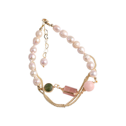 Women's Natural Freshwater Pearl Strawberry Crystal Bracelet Deals dealsniper-net