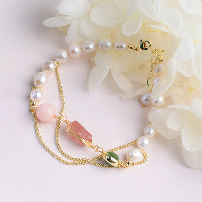 Women's Natural Freshwater Pearl Strawberry Crystal Bracelet Deals dealsniper-net