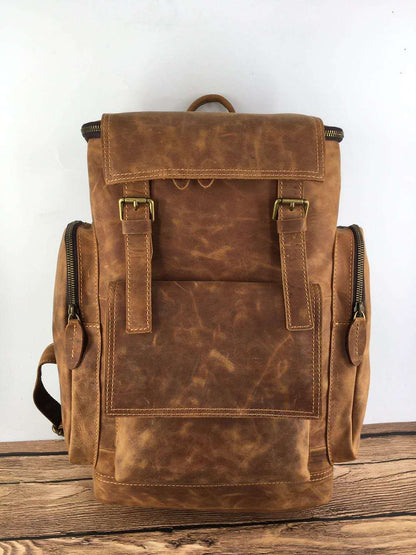 Retro Crazy Horse Leather Mens Backpack male computer