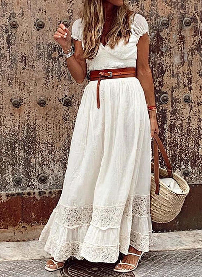 Women's Long Lace Stitching Elegant Dress Long Skirt Women dealsniper-net