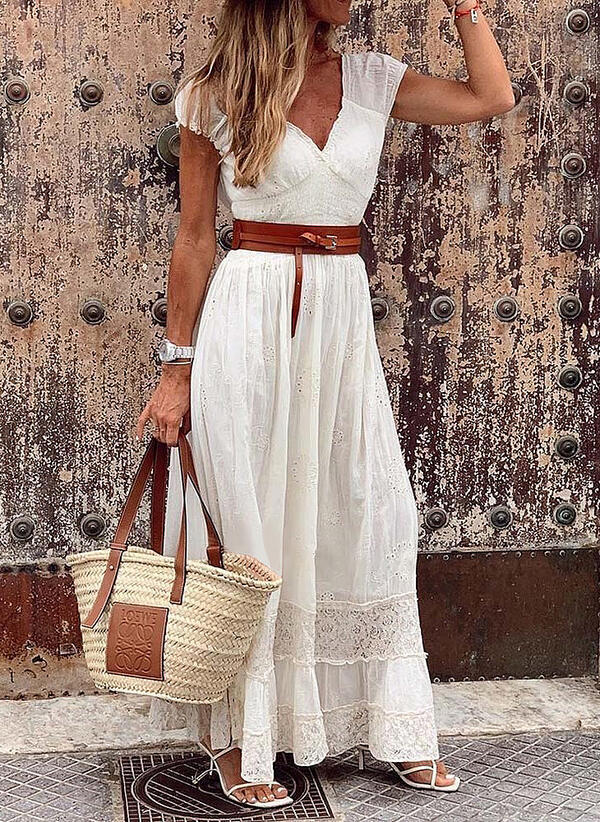 Women's Long Lace Stitching Elegant Dress Long Skirt Women dealsniper-net