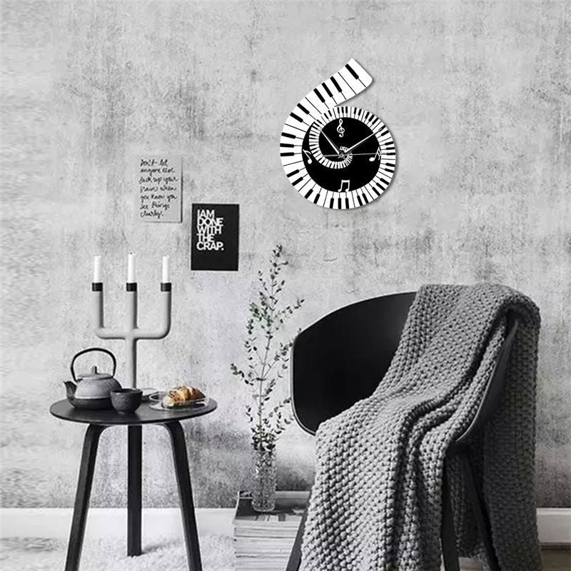 Decoration Wall Clock Treble Clef Piano Keyboard Musical Notes