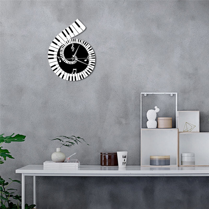 Decoration Wall Clock Treble Clef Piano Keyboard Musical Notes