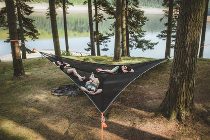 Multi-Person Hammock Three Point Design Portable Hammock Multi-functional Triangle Aerial Mat Outdoor dealsniper-net Black 2.8m