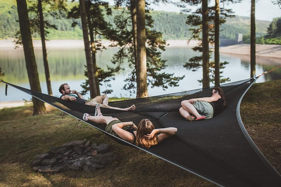 Multi-Person Hammock Three Point Design Portable Hammock Multi-functional Triangle Aerial Mat Outdoor dealsniper-net Black 4m