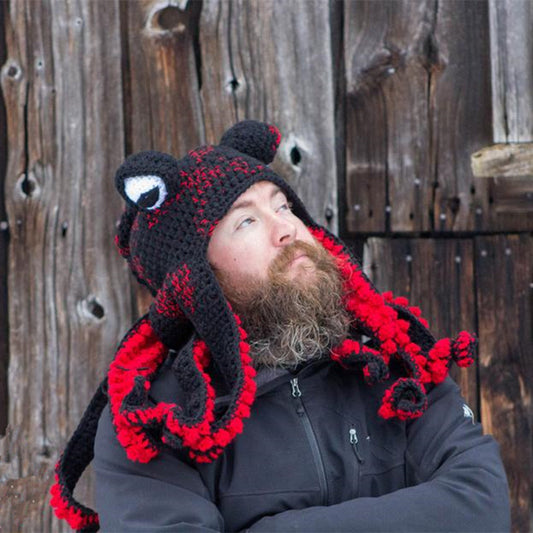 New Adult Hat Tricky And Funny Octopus Headgear Women Gym From House Black and red Adult one size