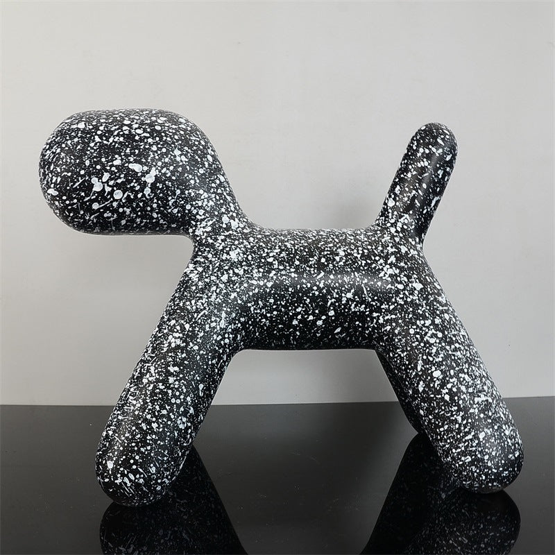 Resin Creative Balloon Abstract Dog Ornament Home Decor Gym From House White dots on black L