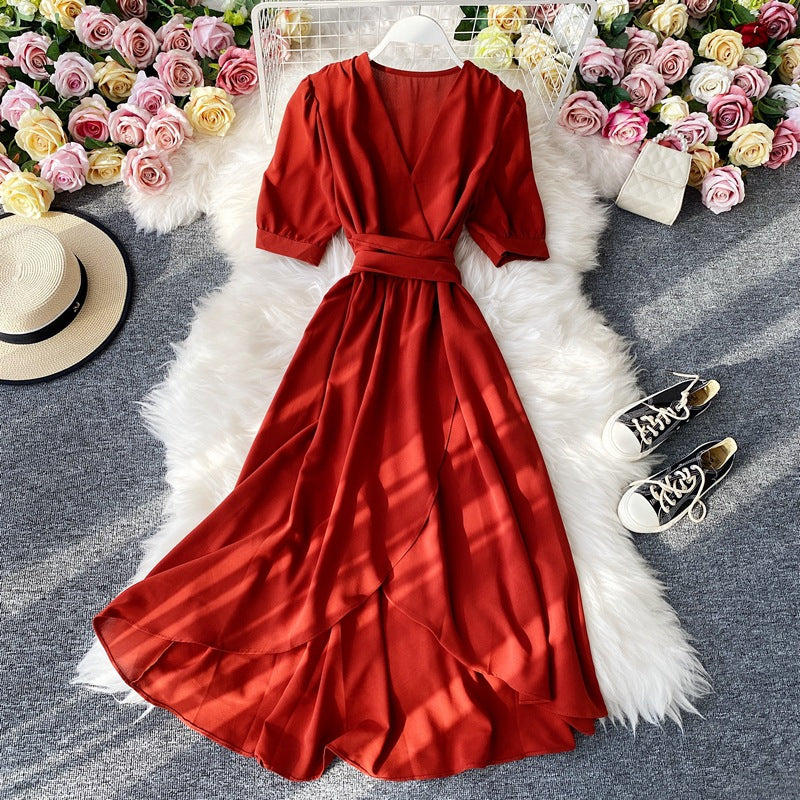 Fashion Simple Ladies Retro V Dress